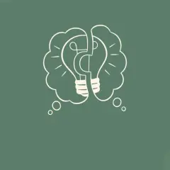Een denkbeeldige brein met een gloeilamp als hersenhelften, symbool voor creativiteit en innovatie. Dit is een mooi mab materiaal.