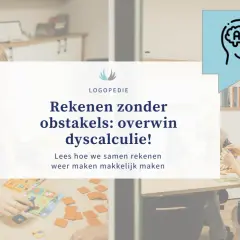 Twee vrouwen spelen een spel met rekenkaarten. De tekst benadrukt hoe ze samen dyscalculie overwinnen, met een focus op cijferend aftrekken.