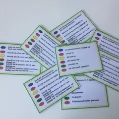 Werkwoorden groep 4 oefenkaarten: zoek de persoonsvorm, stam, hij-vorm, wij-vorm, ik-vorm en voltooid deelwoord.