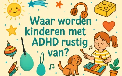 Kinderen met ADHD vinden rust in muziek, spelletjes en knuffels. De vraag "adhd wat is dat" wordt beantwoord met vrolijke illustraties.