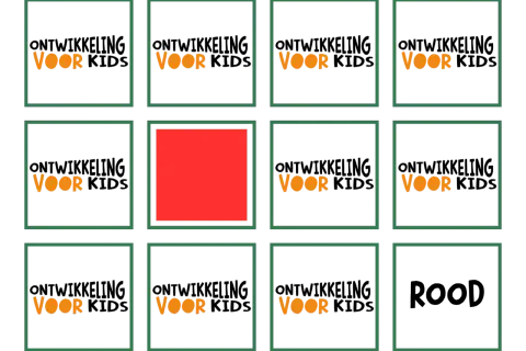 Een spelbord met vakjes, de meeste met het woord 'VOOR' erop. Perfect voor taalspelletjes voor thuis!