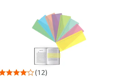 Kleurrijke leeslinialen, ideaal als hulpmiddel bij dyslexie, helpen bij het focussen op tekst in een open boek.