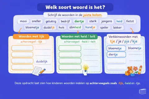 Dictee groep 7: woorden met -lijk, -heid/-teit en verkleinwoorden met -tje/-je/-pje/-kje.