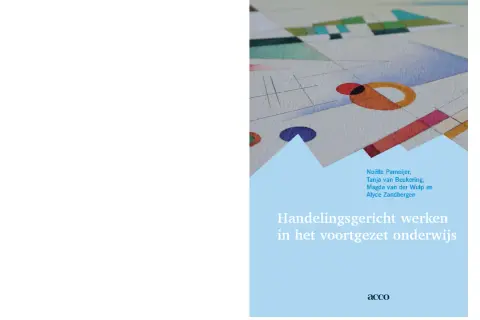 Boek "Handelingsgericht werken in het voortgezet onderwijs" door Noëlle Pameijer en anderen, met abstracte kunst op de cover.