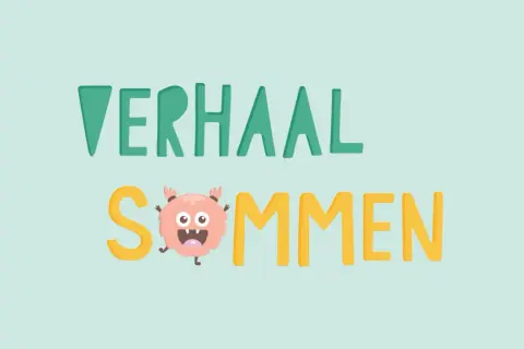 Een vrolijk monster helpt bij het oplossen van verhaalsommen groep 7.