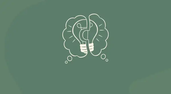 Een denkbeeldige brein met een gloeilamp als hersenhelften, symbool voor creativiteit en innovatie. Dit is een mooi mab materiaal.