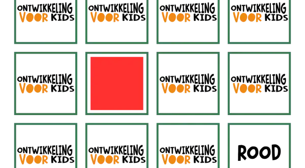 Een spelbord met vakjes, de meeste met het woord 'VOOR' erop. Perfect voor taalspelletjes voor thuis!