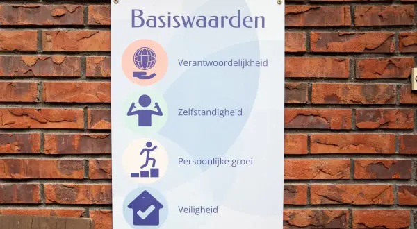 Basiswaarden: verantwoordelijkheid, zelfstandigheid, persoonlijke groei en veiligheid. Dit bepaalt wat een school wel en niet mag doen.