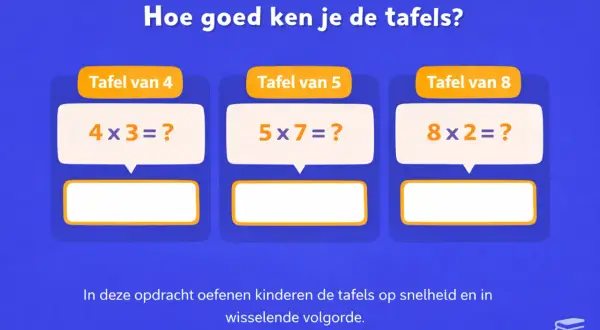 Oefenen met tafels van 4, 5 en 8. Kinderen in groep 4 kunnen hier hun rekenvaardigheid testen.