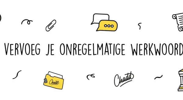 Vraagtekens, boeken en een gebouw helpen je om onregelmatige werkwoorden te verwerven betekenis.
