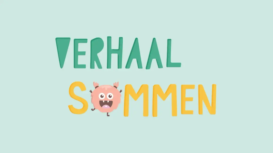 Een vrolijk monster helpt bij het oplossen van verhaalsommen groep 7.