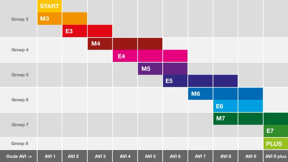 Grafiek toont de voortgang van geletterdheid en schoolsucces per groep, van START tot AVI 9 plus.