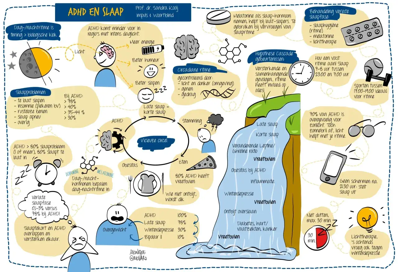 ADHD-kinderen hebben vaak adhd slaapproblemen, zoals te laat slapen. Dit kan leiden tot een vicieuze cirkel van slechte stemming en vreetbuien.