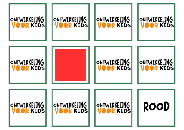 Een spelbord met vakjes, de meeste met het woord 'VOOR' erop. Perfect voor taalspelletjes voor thuis!