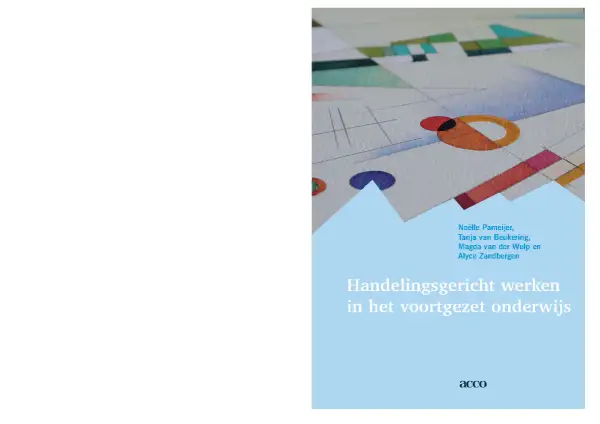 Boek "Handelingsgericht werken in het voortgezet onderwijs" door Noëlle Pameijer en anderen, met abstracte kunst op de cover.